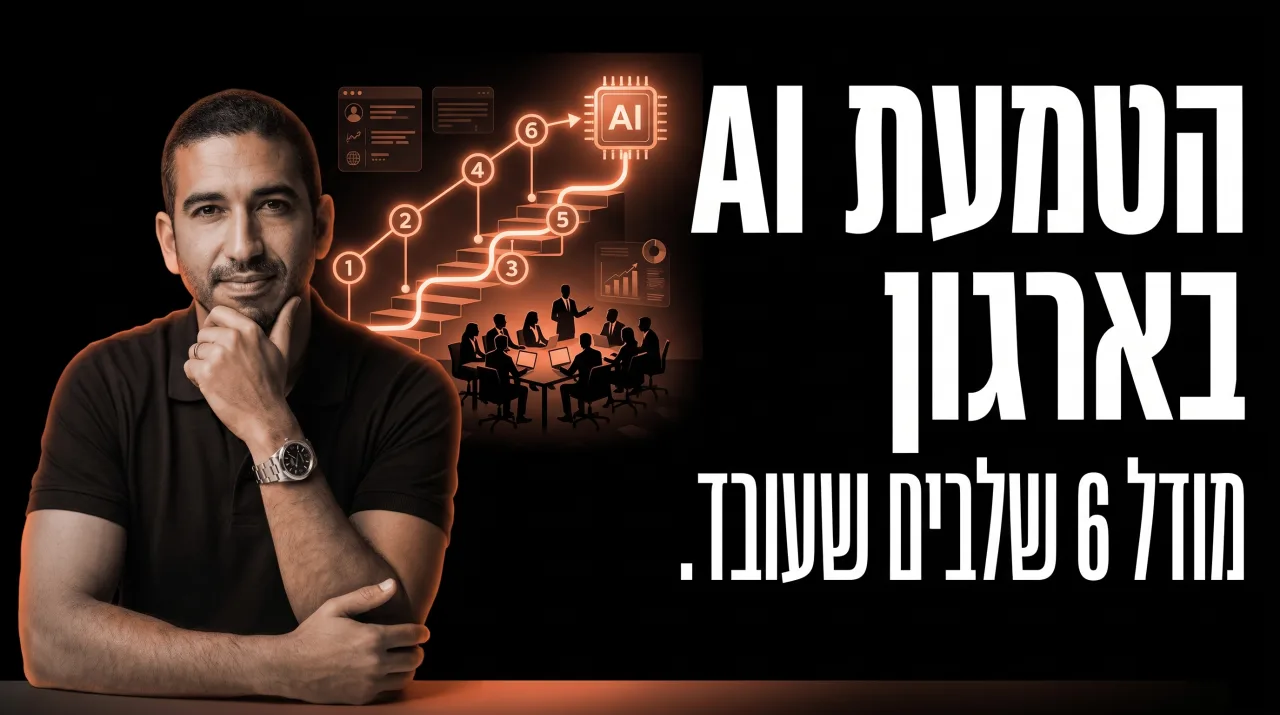 הטמעת AI בארגונים · מודל 6 שלבים שעובד, ולמה 95% מהפיילוטים נכשלים