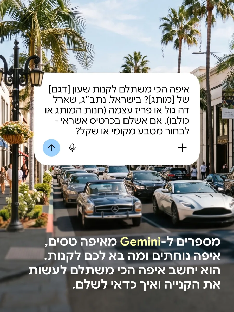 שאלת השוואת קנייה של שעון בין ישראל, נתב"ג ופריז ב-Gemini, על רקע רודיאו דרייב