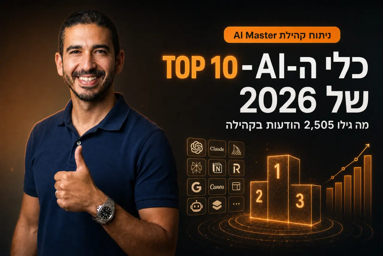 TOP 10 כלי ה-AI שחייבים להכיר ב-2026 · מה גילו 2,505 הודעות בקהילה